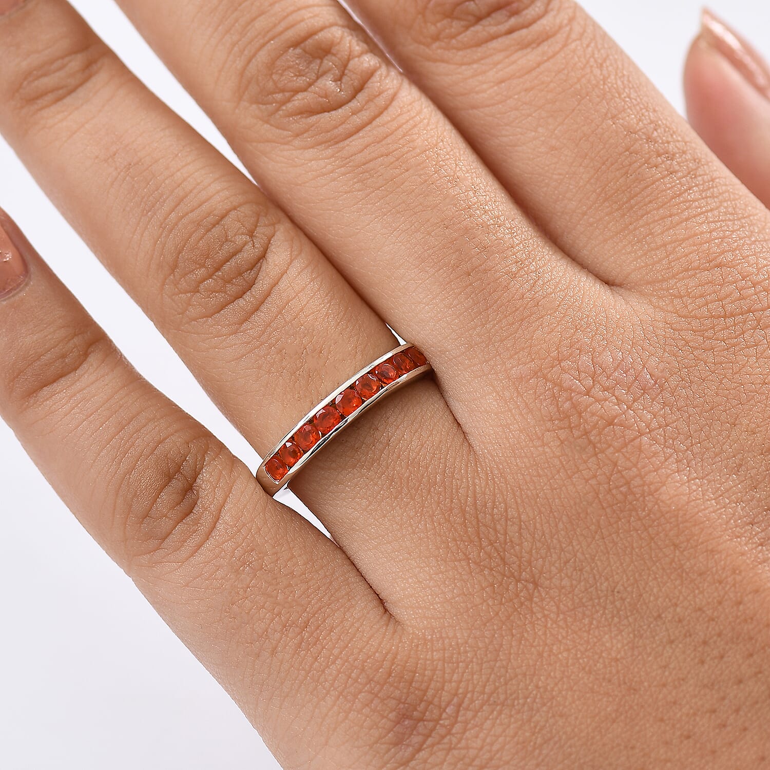 D'Joy Jalisco Fire Opal Band Ring in Platinum Over Sterling Silver (Size 7) 0.40 ctw