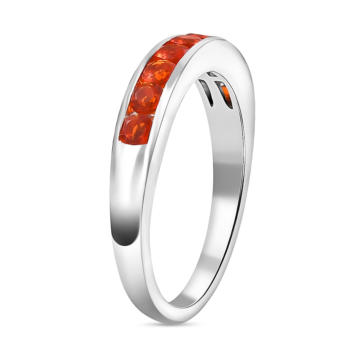 D'Joy Jalisco Fire Opal Band Ring in Platinum Over Sterling Silver (Size 7) 0.40 ctw