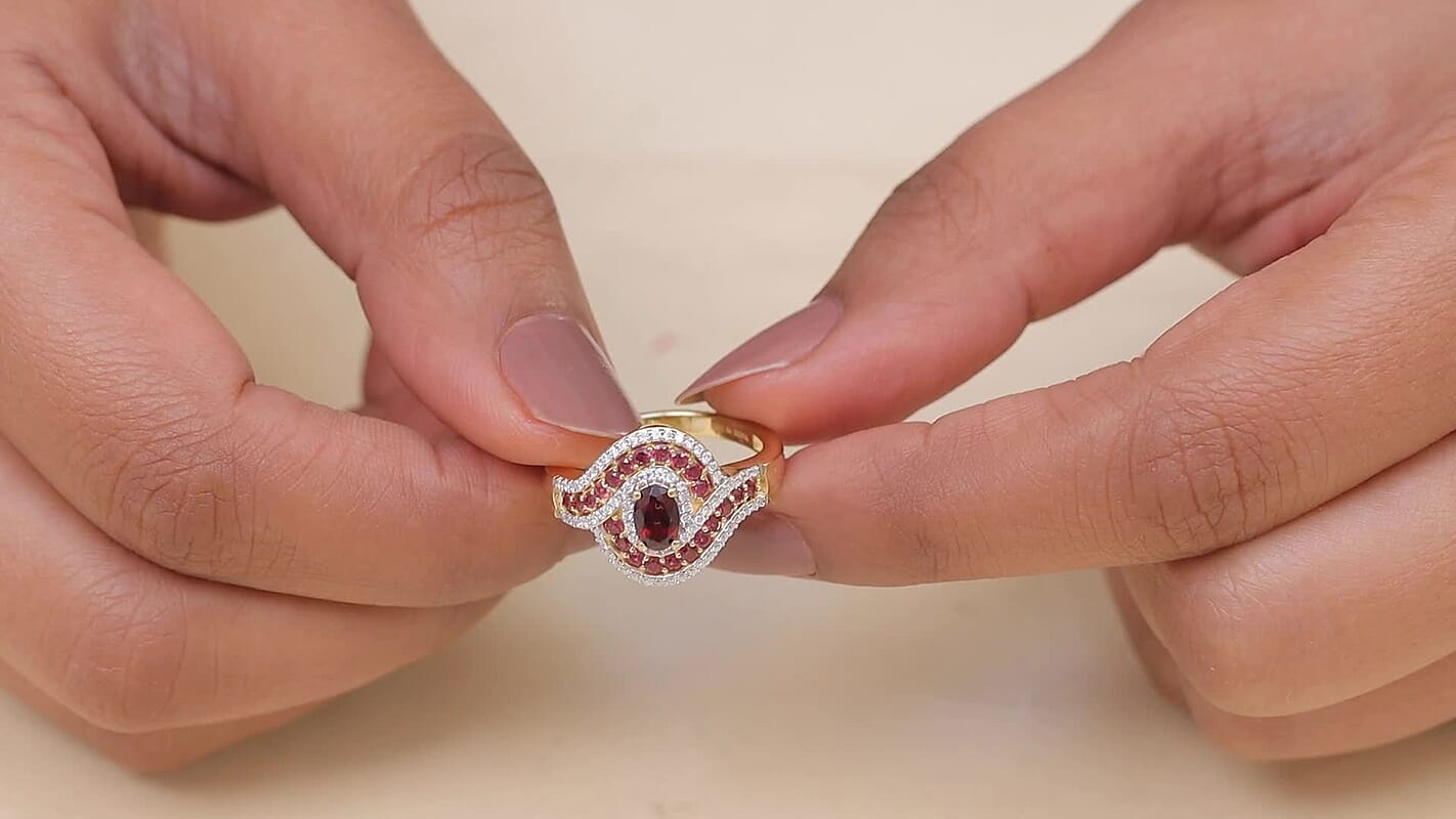 D'Joy Premium Anthill Garnet, Moissanite Ring in 18K Vermeil YG Over Sterling Silver (Size 10.0) 1.40 ctw