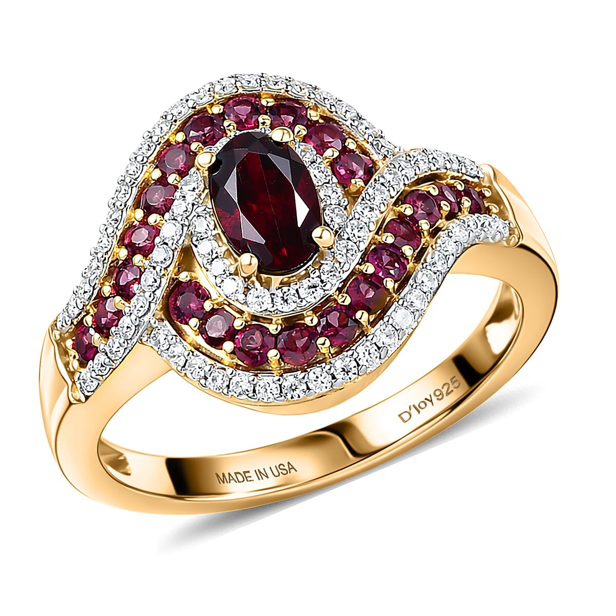 D'Joy Premium Anthill Garnet, Moissanite Ring in 18K Vermeil YG Over Sterling Silver (Size 10.0) 1.40 ctw