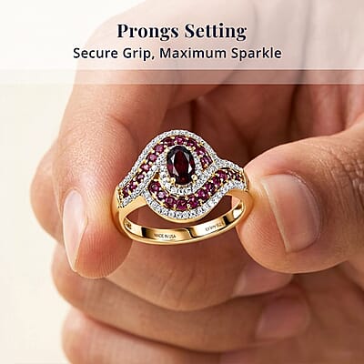 D'Joy Premium Anthill Garnet and Moissanite 1.40 ctw Love Flow Ring in 18K Vermeil Yellow Gold Over Sterling Silver (Size 7.0)