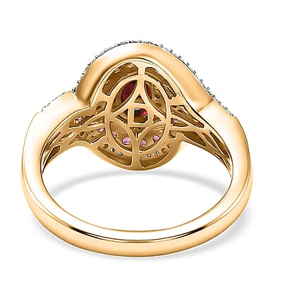 D'Joy Premium Anthill Garnet and Moissanite 1.40 ctw Love Flow Ring in 18K Vermeil Yellow Gold Over Sterling Silver (Size 7.0)