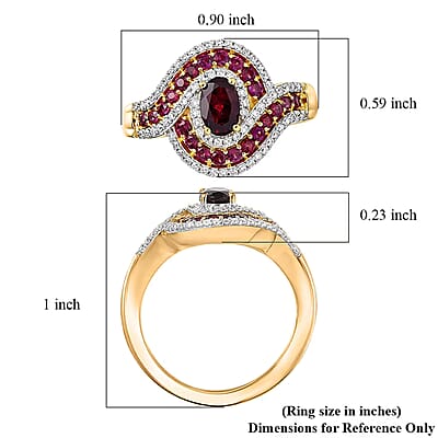 D'Joy Premium Anthill Garnet and Moissanite 1.40 ctw Love Flow Ring in 18K Vermeil Yellow Gold Over Sterling Silver (Size 8.0)