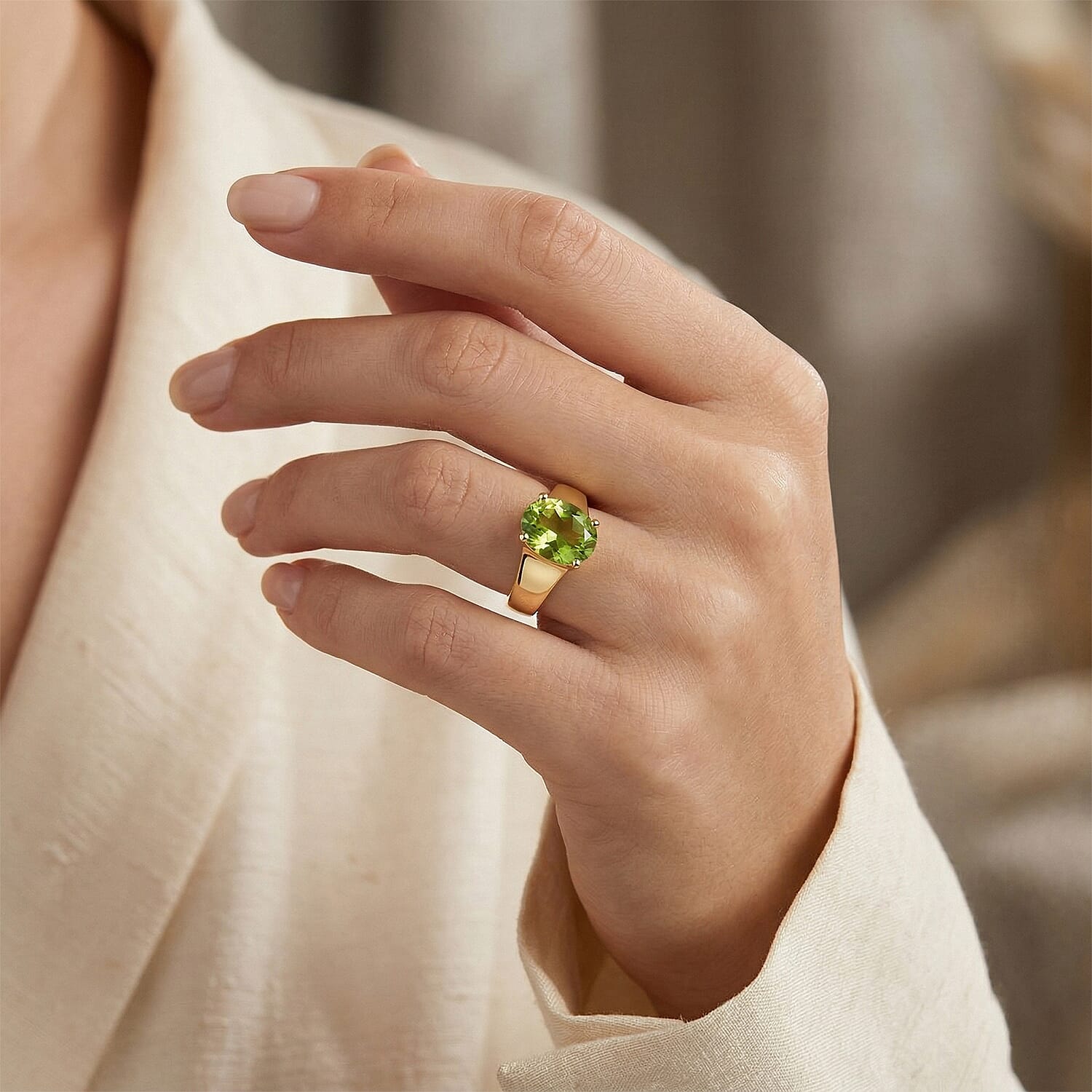 EverTrue Hebei Peridot 2.60 ctw Ring in 18K YG Plated (Size 6.5)