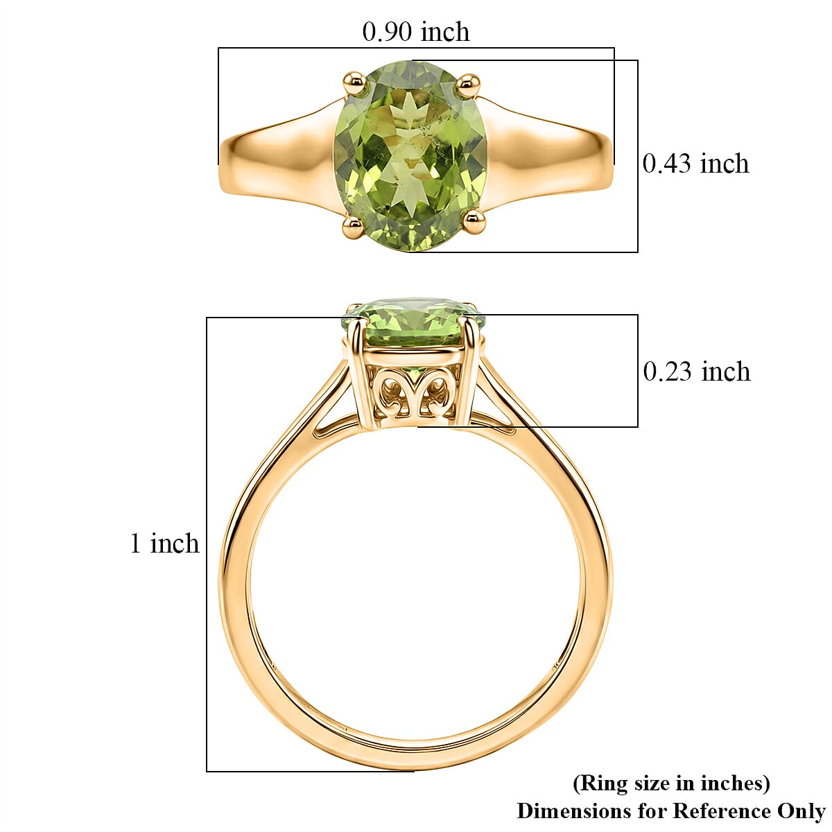 EverTrue Hebei Peridot 2.60 ctw Ring in 18K YG Plated (Size 6.5)