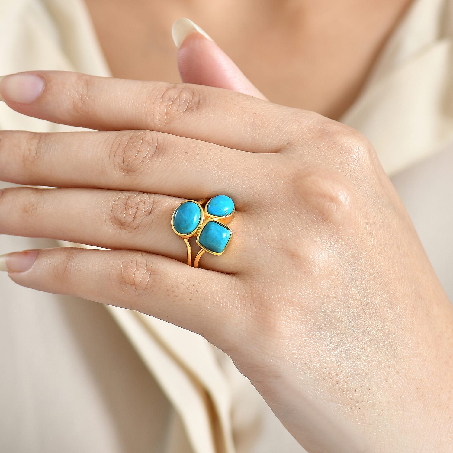 EverTrue Opalina  3 Stone Ring in 18K YG Plating Pure Yellow Brass 4.00 ctw