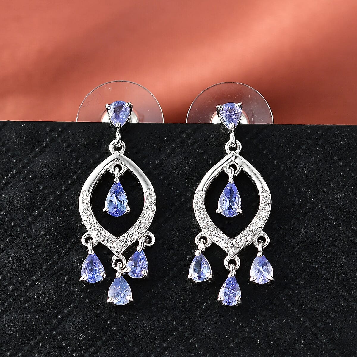 D'Joy Tanzanite and White Zircon 1.90 ctw Chandelier Earrings in Rhodium Over Sterling Silver image number 1