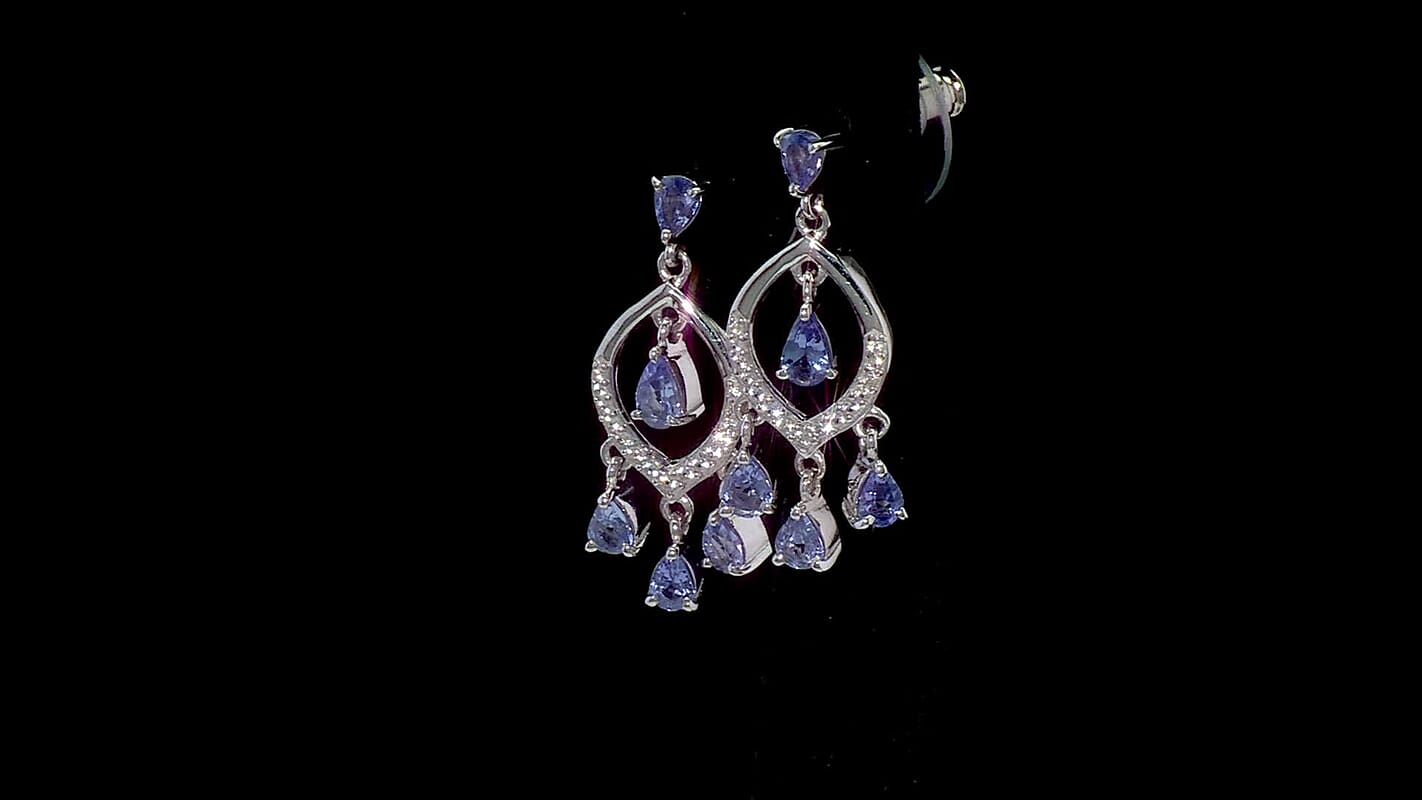 D'Joy Tanzanite and White Zircon 1.90 ctw Chandelier Earrings in Rhodium Over Sterling Silver