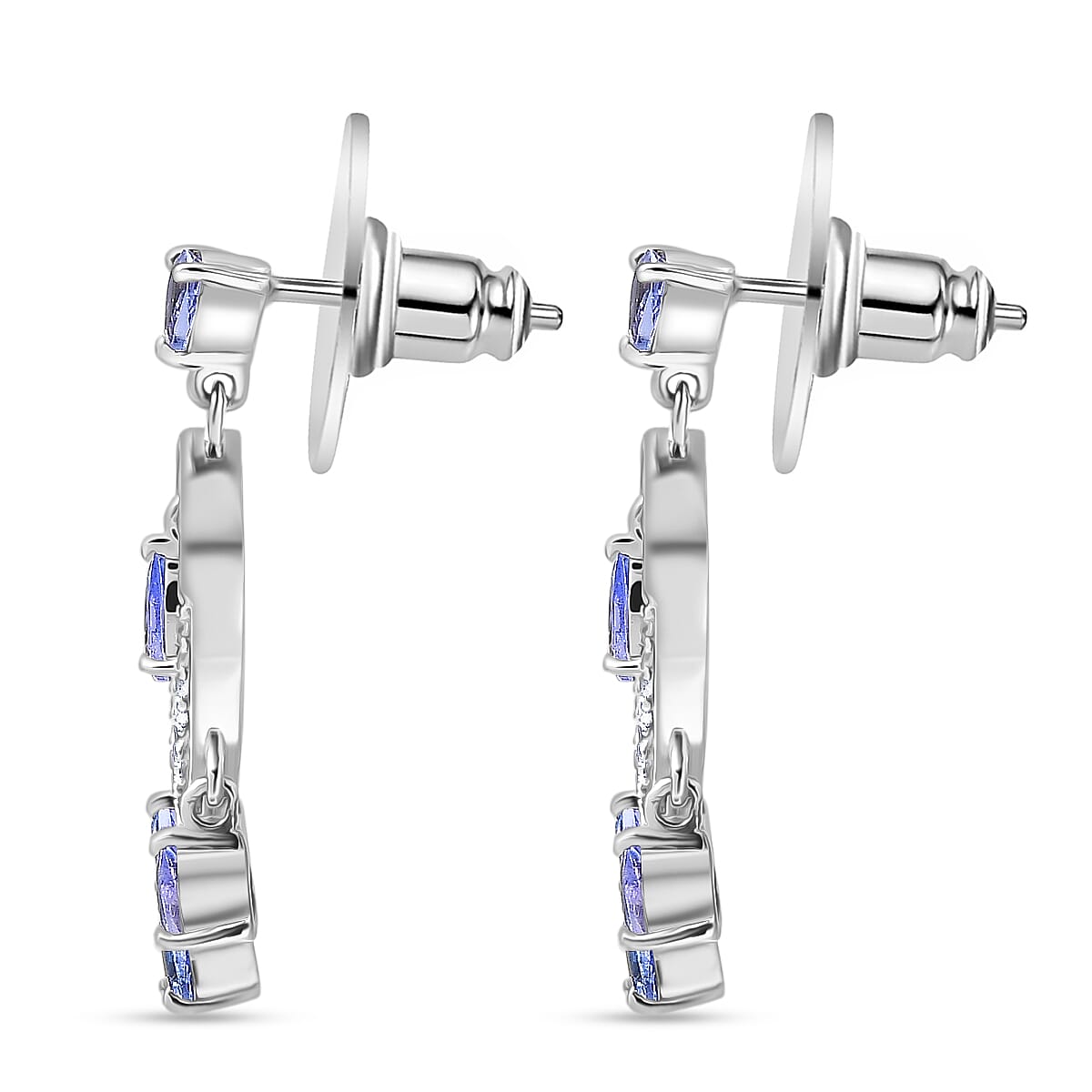 D'Joy Tanzanite and White Zircon 1.90 ctw Chandelier Earrings in Rhodium Over Sterling Silver image number 3
