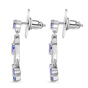D'Joy Tanzanite and White Zircon 1.90 ctw Chandelier Earrings in Rhodium Over Sterling Silver