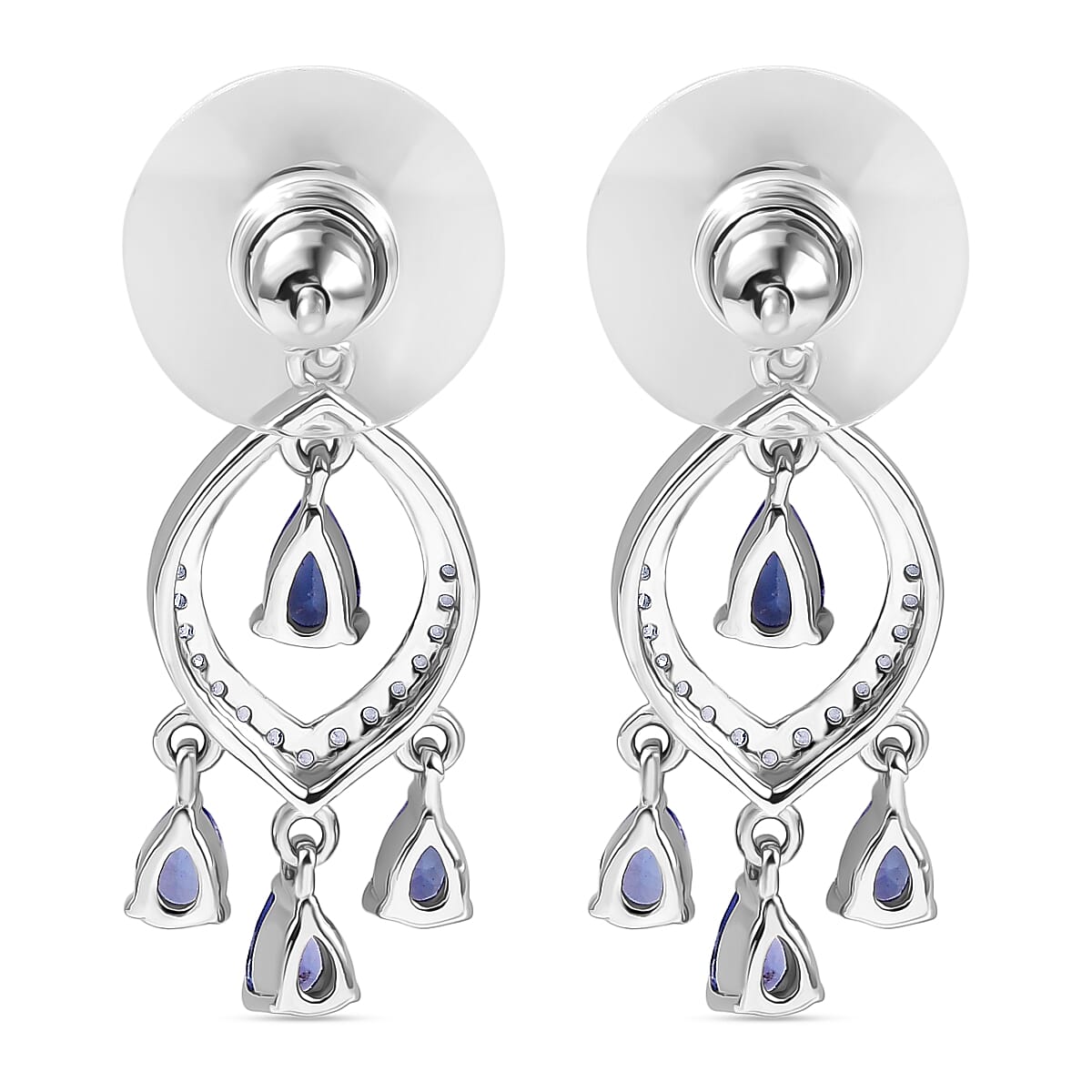D'Joy Tanzanite and White Zircon 1.90 ctw Chandelier Earrings in Rhodium Over Sterling Silver