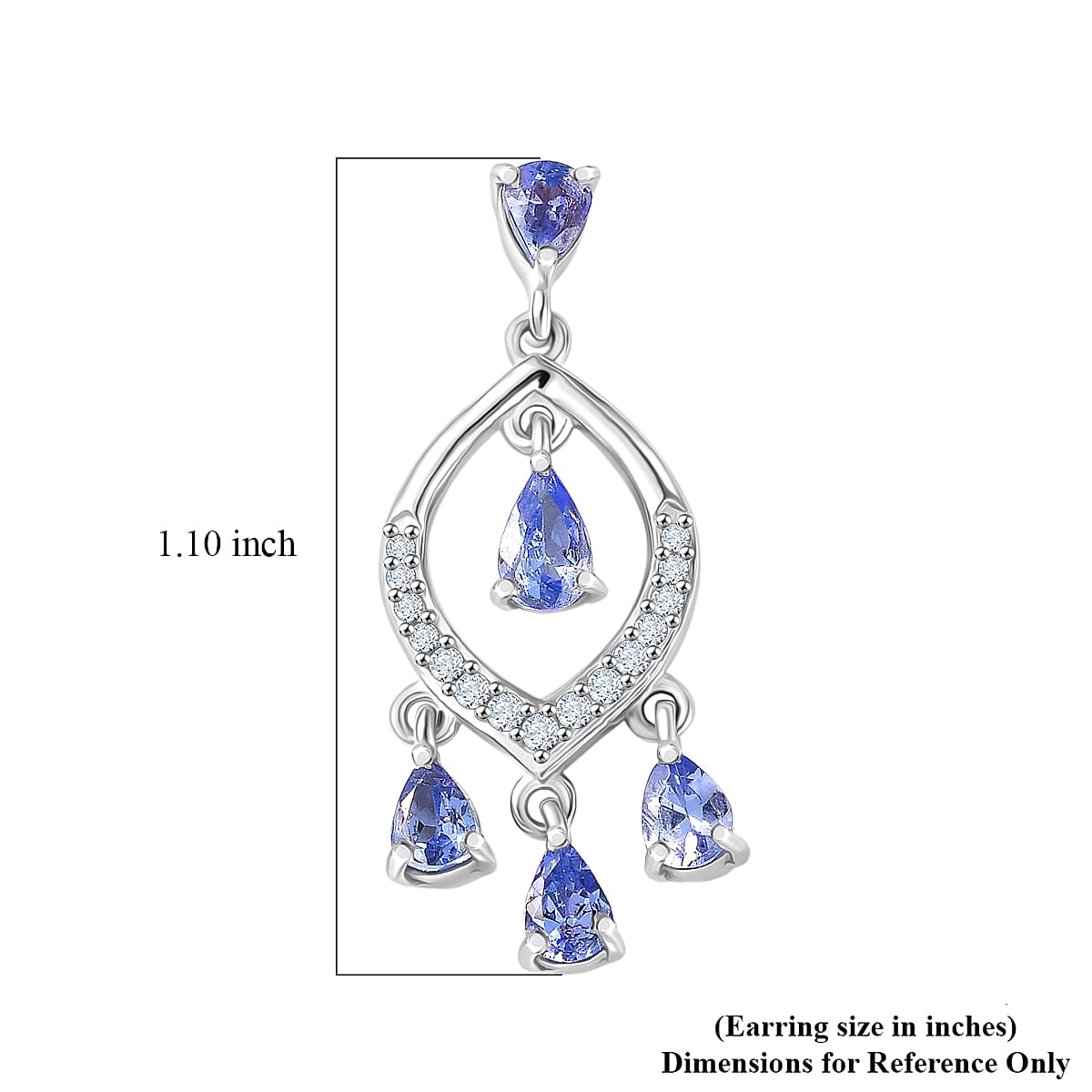 D'Joy Tanzanite and White Zircon 1.90 ctw Chandelier Earrings in Rhodium Over Sterling Silver
