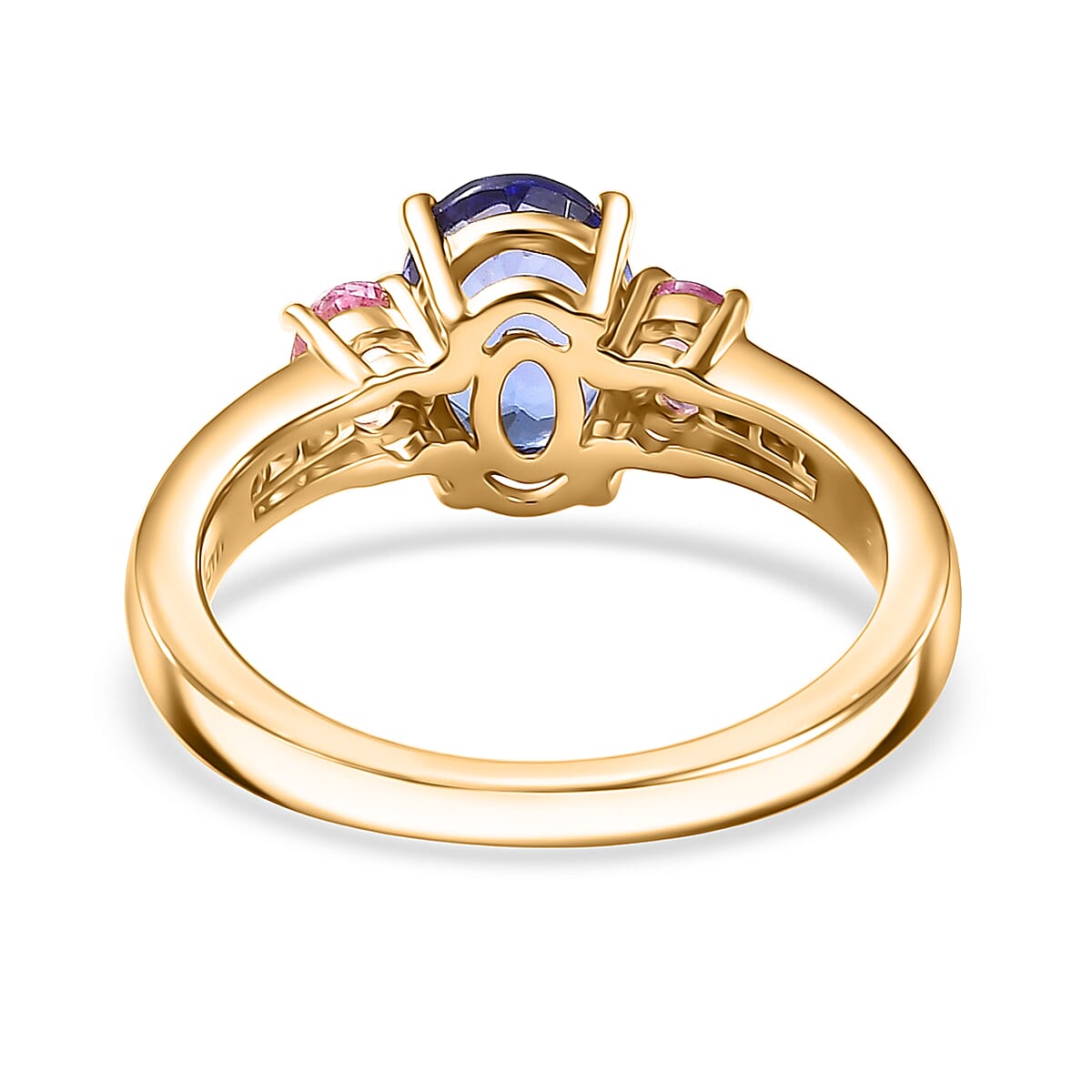 D'Joy Premium Tanzanite, Mahenge Spinel and Diamond 1.80 ctw Trinity Fire Ring in 18K Vermeil Yellow Gold Over Sterling Silver (Size 10.0)