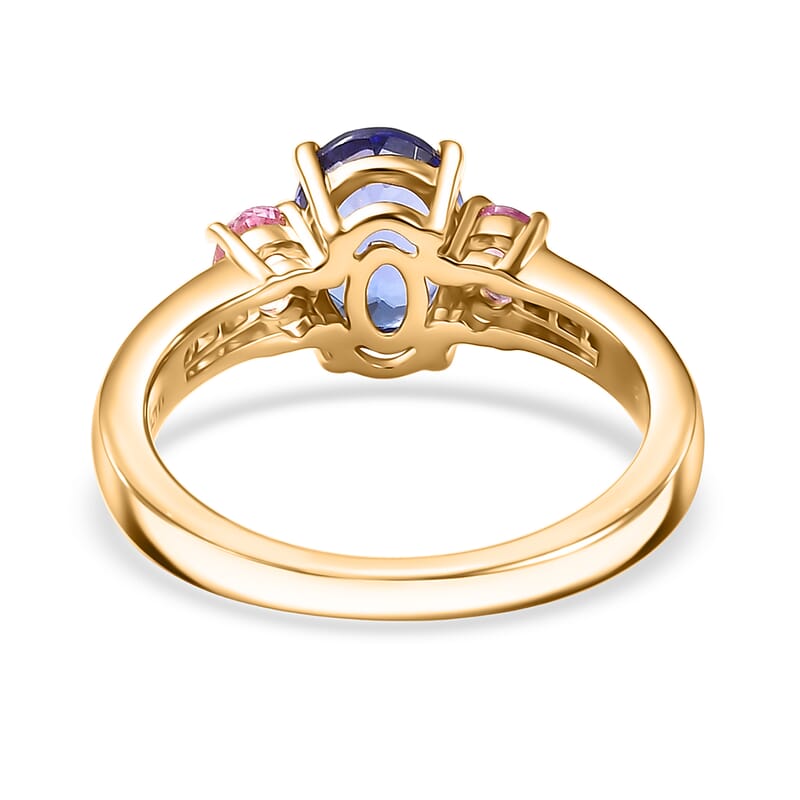 D'Joy Premium Tanzanite, Mahenge Spinel and Diamond 1.80 ctw Trinity Fire Ring in 18K Vermeil Yellow Gold Over Sterling Silver (Size 10.0)