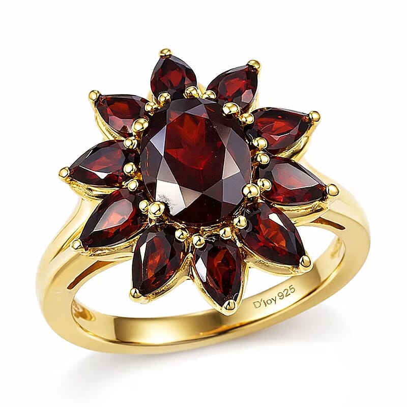 D'Joy Premium Mozambique Garnet 5.00 ctw Blazing Floral Ring in 18K Vermeil Yellow Gold Over Sterling Silver (Size 10.0)