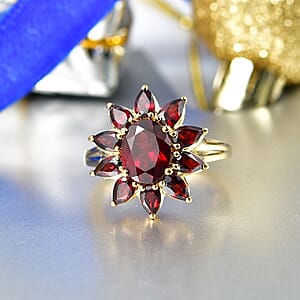 D'Joy Premium Mozambique Garnet 5.00 ctw Blazing Flora Ring in 18K Vermeil Yellow Gold Over Sterling Silver (Size 10.0)