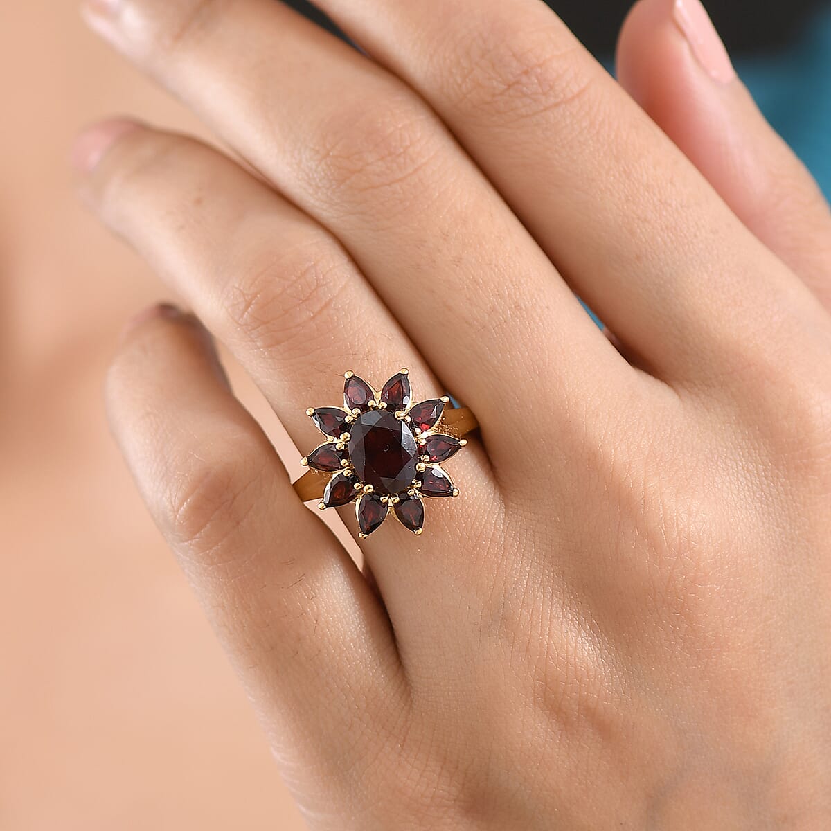 D'Joy Premium Mozambique Garnet 5.00 ctw Ring in 18K Vermeil Yellow Gold Over Sterling Silver (Size 10.0) image number 2