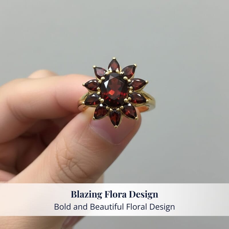 D'Joy Premium Mozambique Garnet 5.00 ctw Blazing Floral Ring in 18K Vermeil Yellow Gold Over Sterling Silver (Size 10.0)