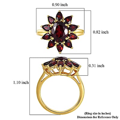 D'Joy Premium Mozambique Garnet 5.00 ctw Blazing Floral Ring in 18K Vermeil Yellow Gold Over Sterling Silver (Size 10.0)
