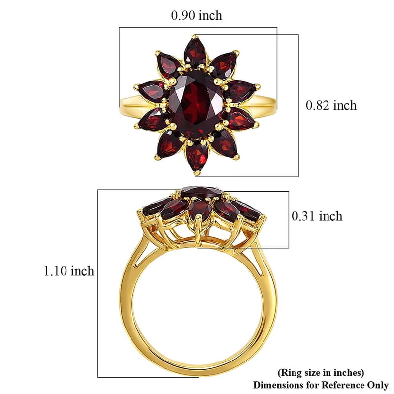 D'Joy Premium Mozambique Garnet 5.00 ctw Blazing Floral Ring in 18K Vermeil Yellow Gold Over Sterling Silver (Size 10.0)