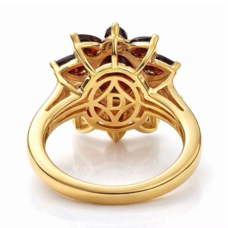 D'Joy Premium Mozambique Garnet 5.00 ctw Blazing Floral Ring in 18K Vermeil Yellow Gold Over Sterling Silver (Size 10.0)