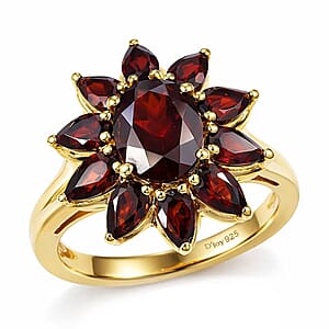 D'Joy Premium Mozambique Garnet 5.00 ctw Blazing Flora Ring in 18K Vermeil Yellow Gold Over Sterling Silver (Size 8.0)