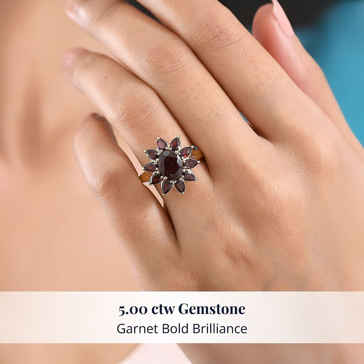 D'Joy Premium Mozambique Garnet 5.00 ctw Blazing Flora Ring in 18K Vermeil Yellow Gold Over Sterling Silver (Size 8.0) image number 1