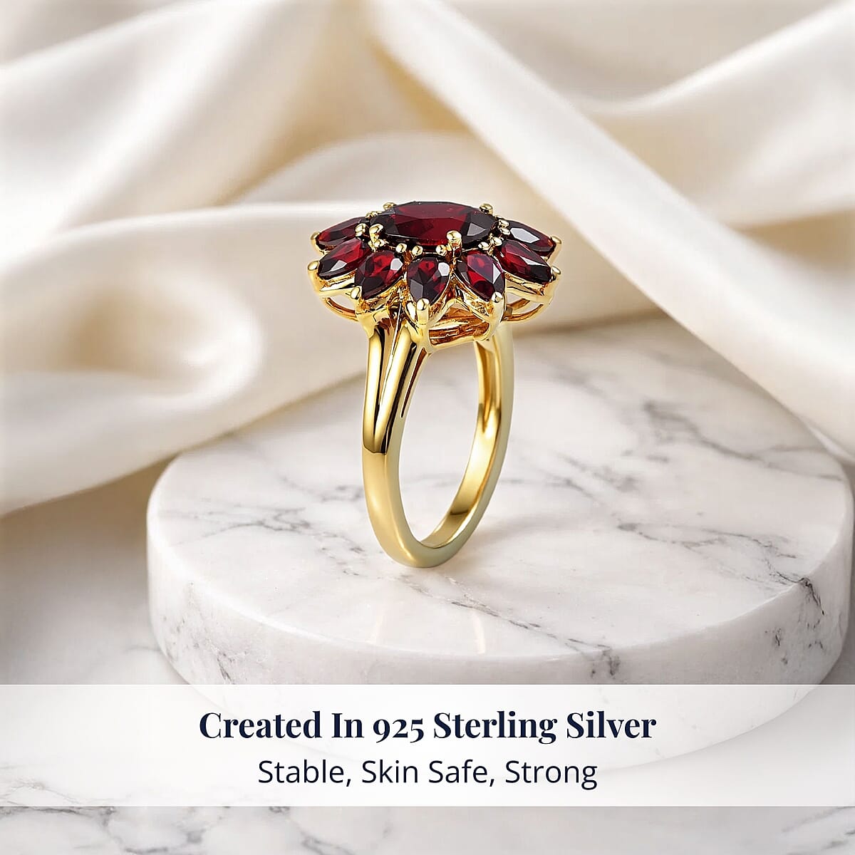D'Joy Premium Mozambique Garnet 5.00 ctw Blazing Flora Ring in 18K Vermeil Yellow Gold Over Sterling Silver (Size 8.0) image number 2