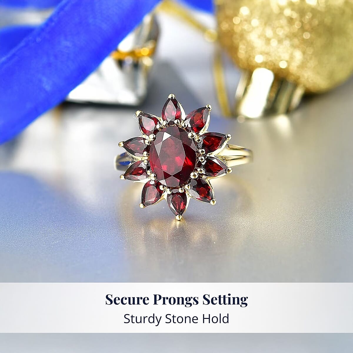 D'Joy Premium Mozambique Garnet 5.00 ctw Blazing Flora Ring in 18K Vermeil Yellow Gold Over Sterling Silver (Size 8.0) image number 3