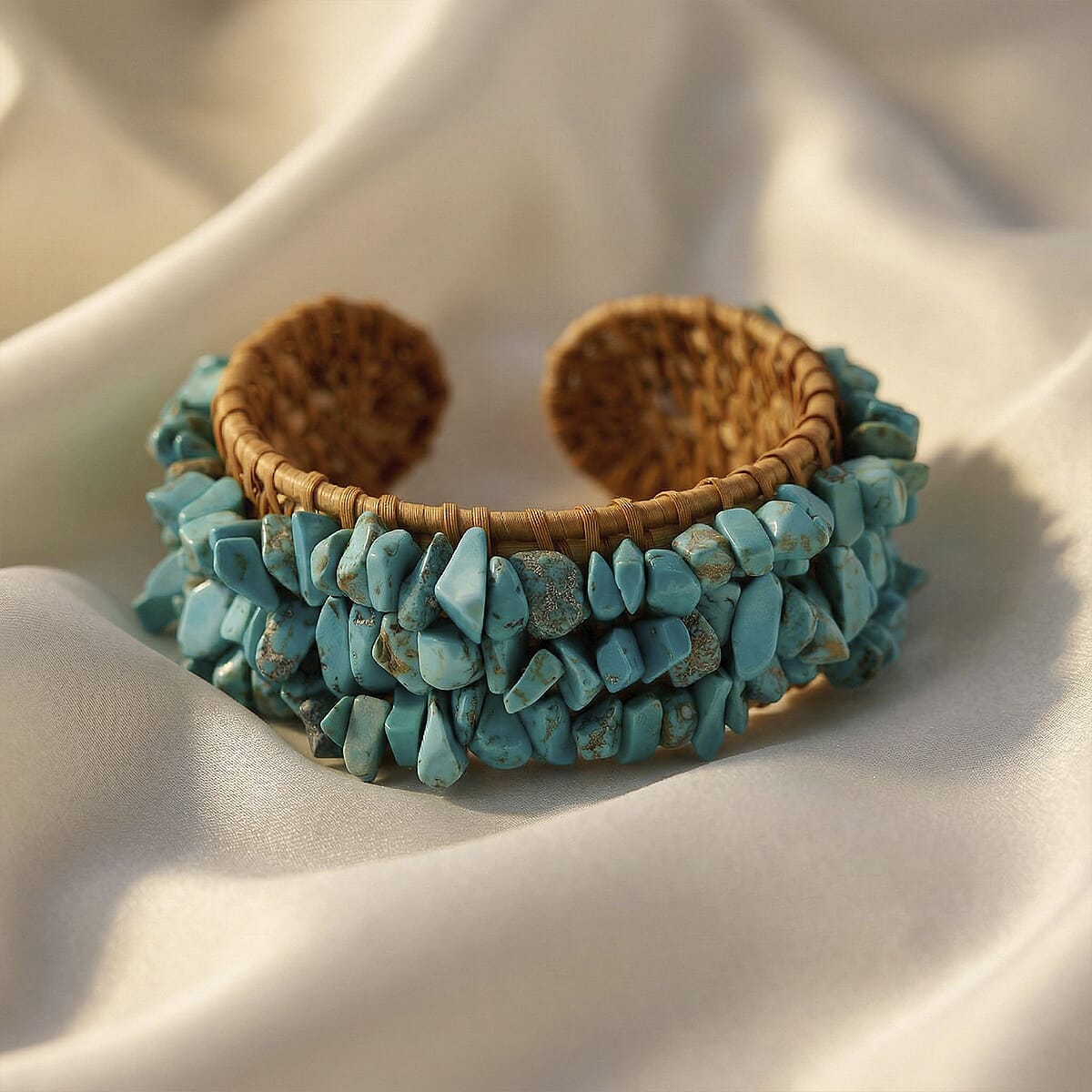 Blue Howlite 50.00 ctw Rattan Cuff Bracelet (7.5-8In)  image number 1