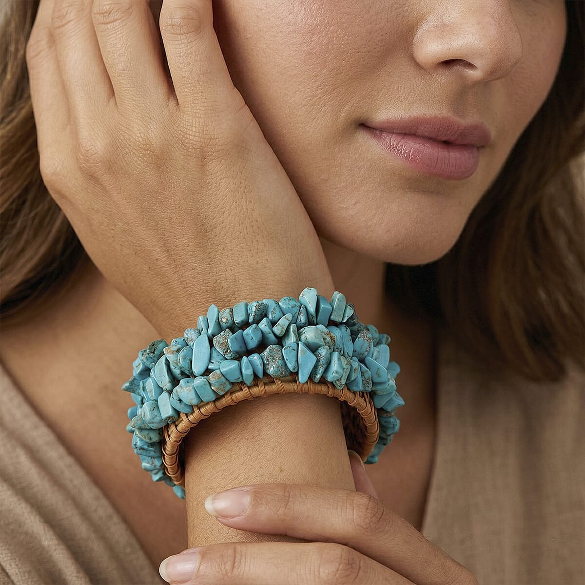 Blue Howlite 50.00 ctw Rattan Cuff Bracelet (7.5-8In)  image number 2