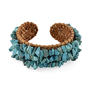 Blue Howlite 50.00 ctw Rattan Cuff Bracelet (7.5-8In) 