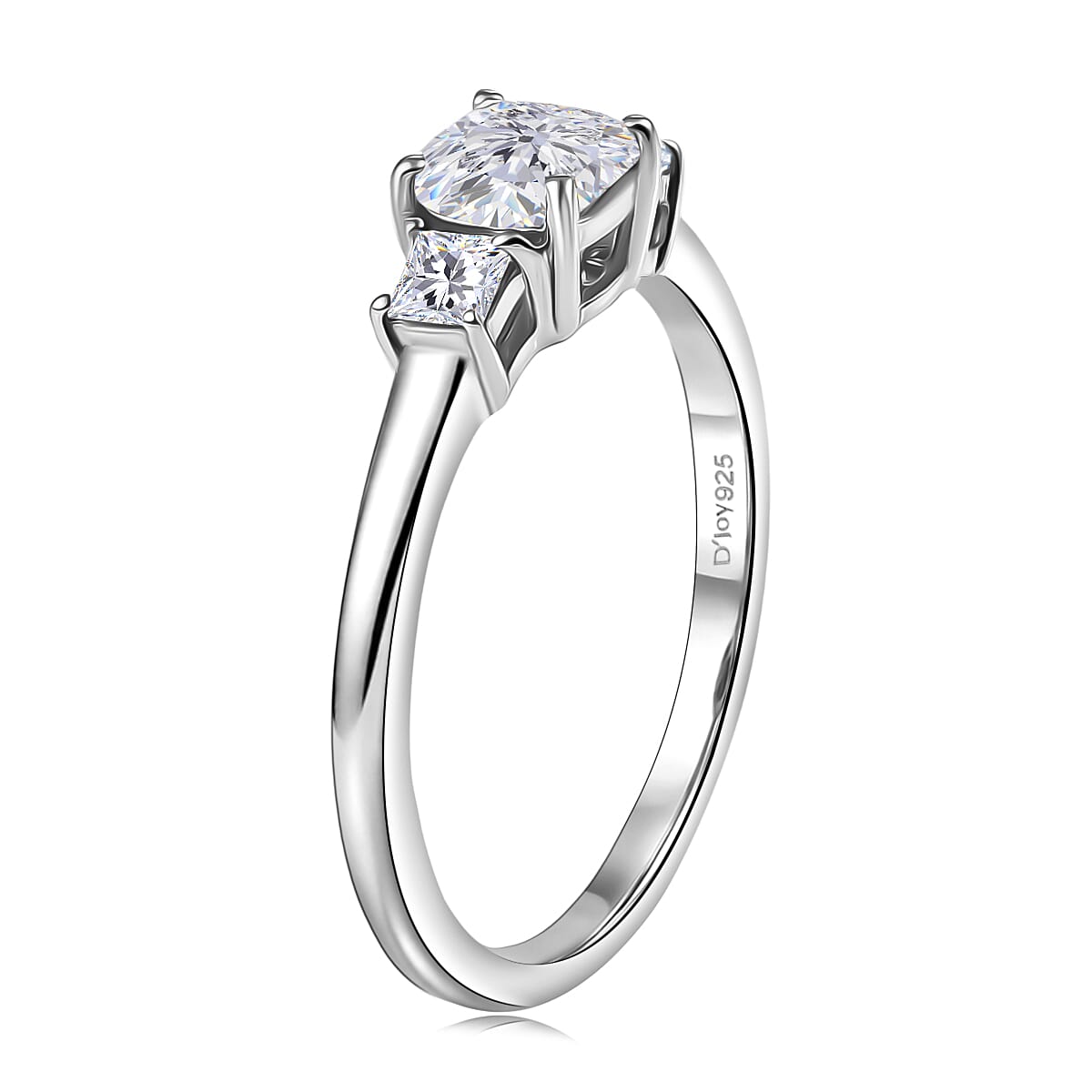 D'Joy Strontium Titanate and Moissanite 1.00 ctw 3 Stone Ring in Rhodium Over Sterling Silver (Size 10.0) image number 3