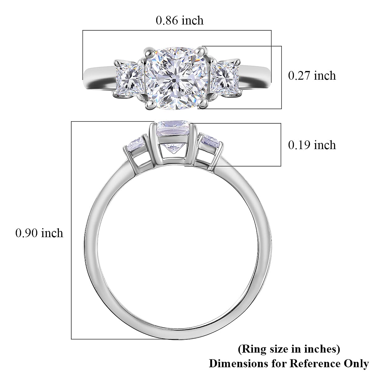D'Joy Strontium Titanate and Moissanite 1.00 ctw 3 Stone Ring in Rhodium Over Sterling Silver (Size 10.0) image number 5