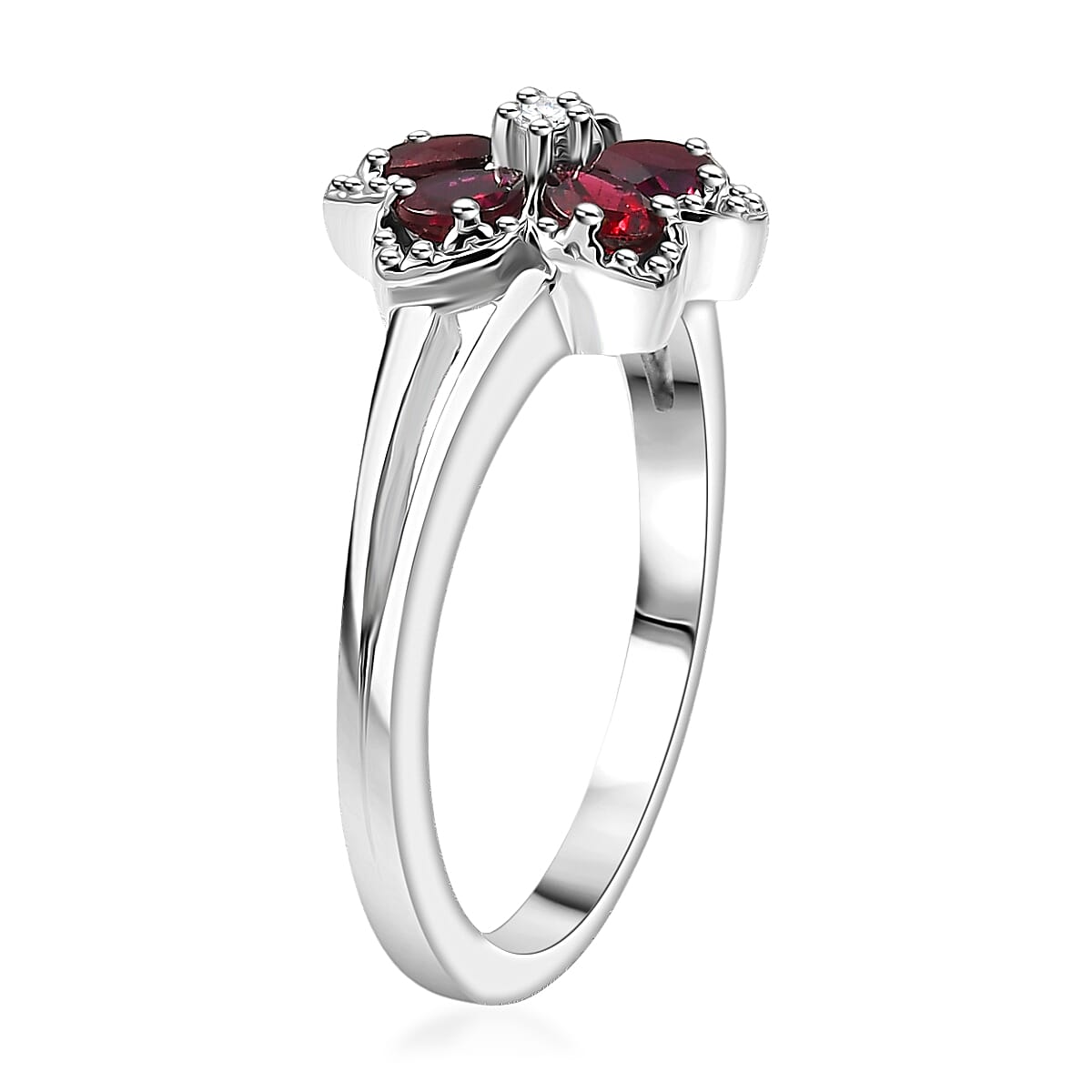 D'Joy Premium Anthill Garnet and Moissanite 1.15 ctw Flower Ring in Rhodium Over Sterling Silver (Size 10.0) image number 3