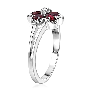 D'Joy Premium Anthill Garnet and Moissanite 1.15 ctw Flower Ring in Rhodium Over Sterling Silver (Size 10.0)