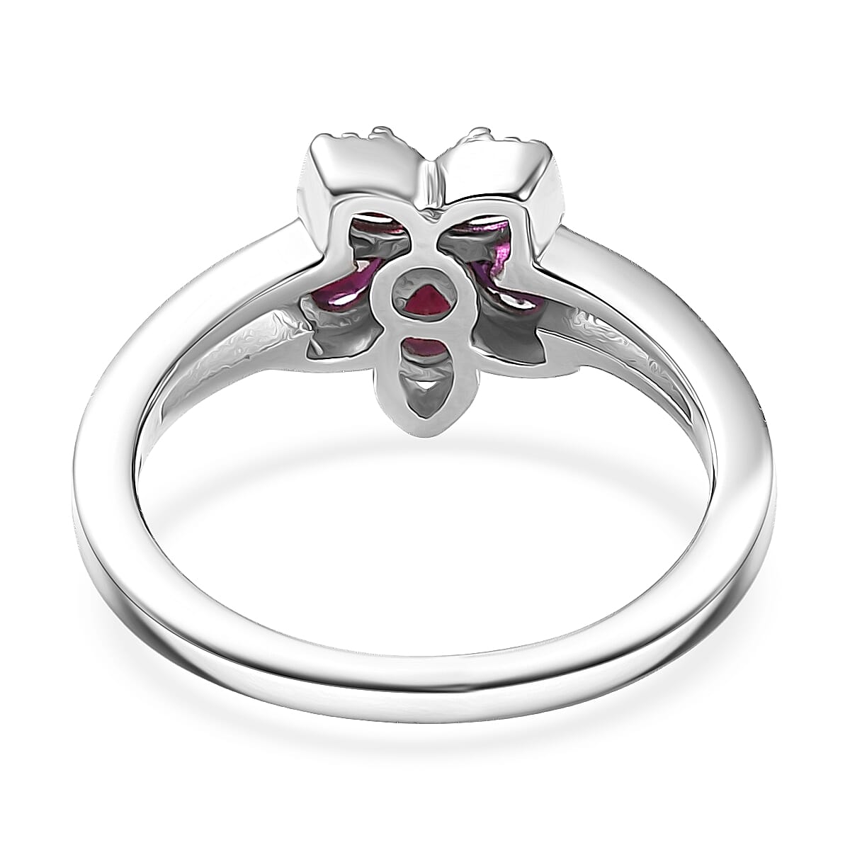 D'Joy Premium Anthill Garnet and Moissanite 1.15 ctw Flower Ring in Rhodium Over Sterling Silver (Size 10.0) image number 4