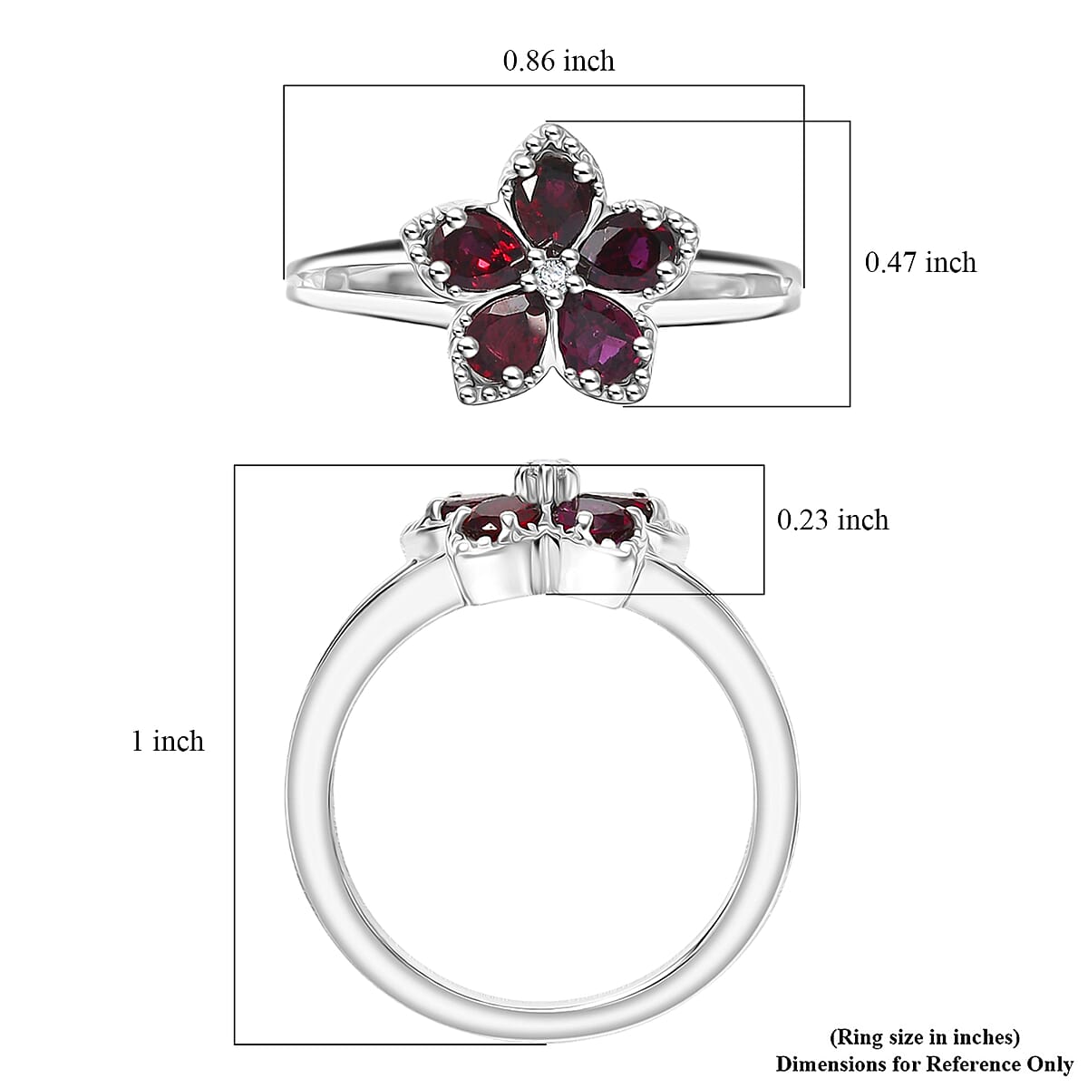 D'Joy Premium Anthill Garnet and Moissanite 1.15 ctw Flower Ring in Rhodium Over Sterling Silver (Size 10.0) image number 5