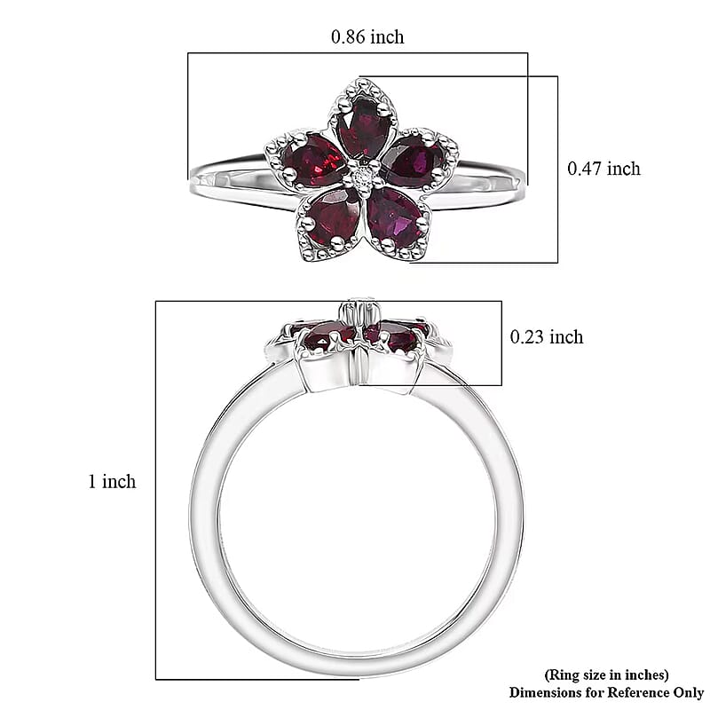 D'Joy Premium Anthill Garnet and Moissanite 1.15 ctw Flower Ring in Rhodium Over Sterling Silver (Size 10.0)