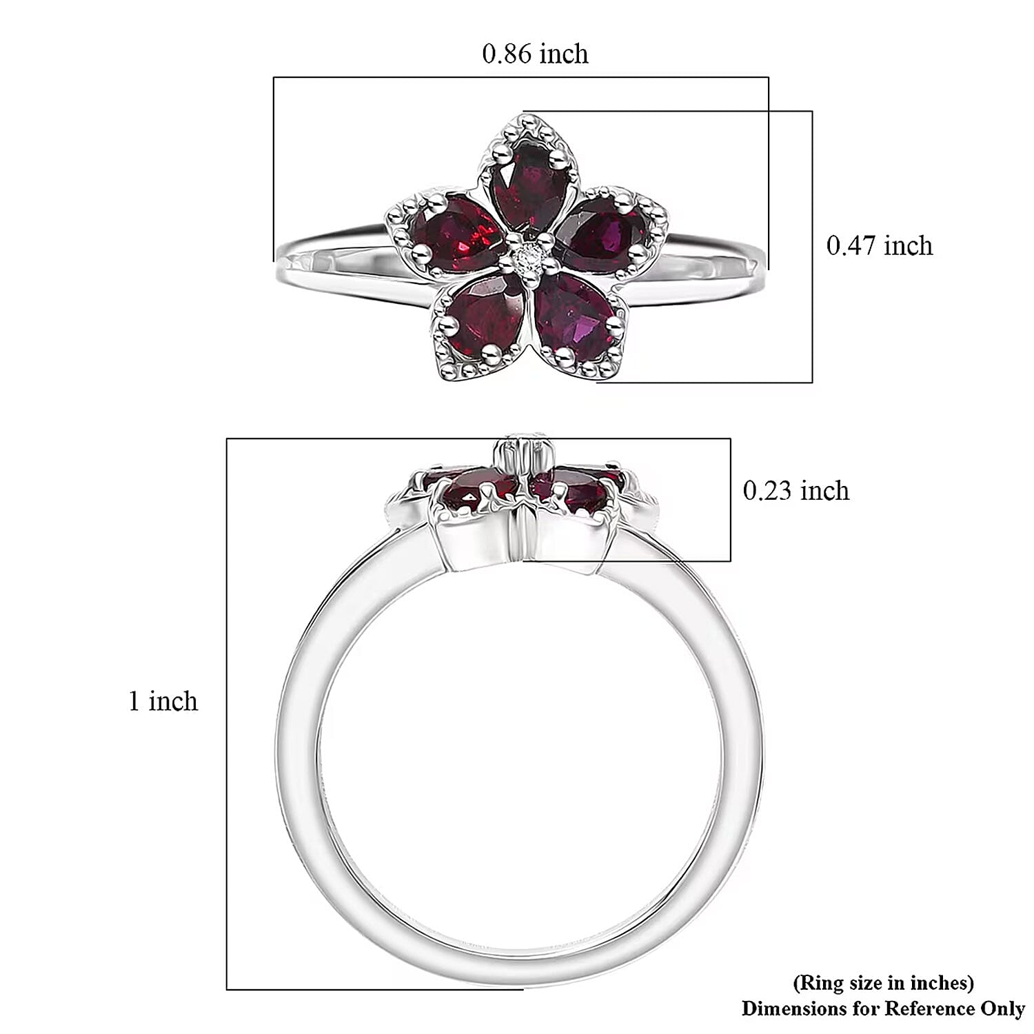 D'Joy Premium Anthill Garnet and Moissanite 1.15 ctw Flower Ring in Rhodium Over Sterling Silver (Size 6.0)