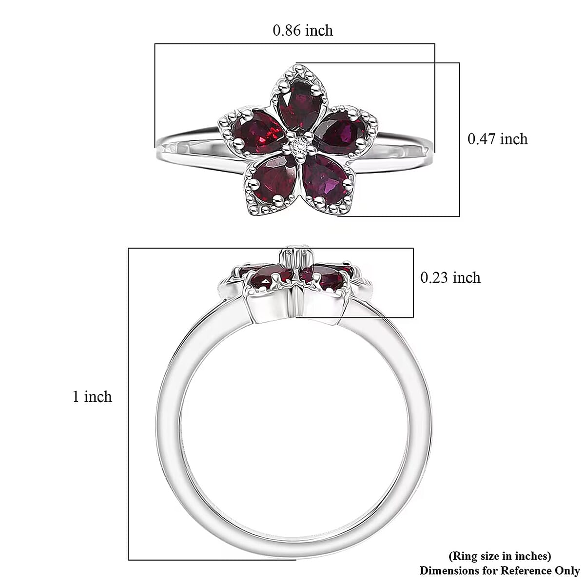 D'Joy Premium Anthill Garnet and Moissanite 1.15 ctw Flower Ring in Rhodium Over Sterling Silver (Size 7.0) image number 5