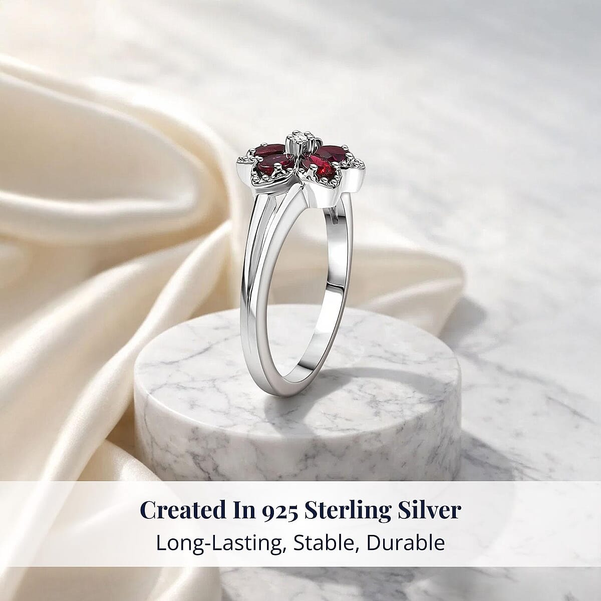 D'Joy Premium Anthill Garnet and Moissanite 1.15 ctw Flower Ring in Rhodium Over Sterling Silver (Size 8.0) image number 2