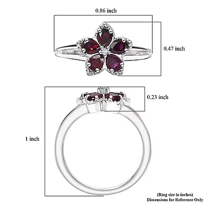 D'Joy Premium Anthill Garnet and Moissanite 1.15 ctw Flower Ring in Rhodium Over Sterling Silver (Size 8.0)