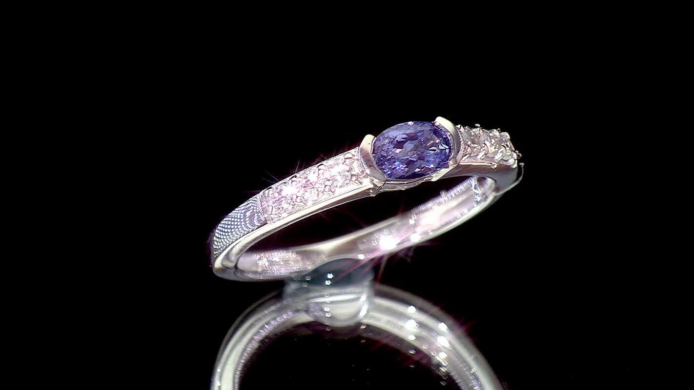 D'Joy Tanzanite, White Zircon Royal Blue Band Ring in Rhodium Over Sterling Silver (Size 10.0) 0.80 ctw