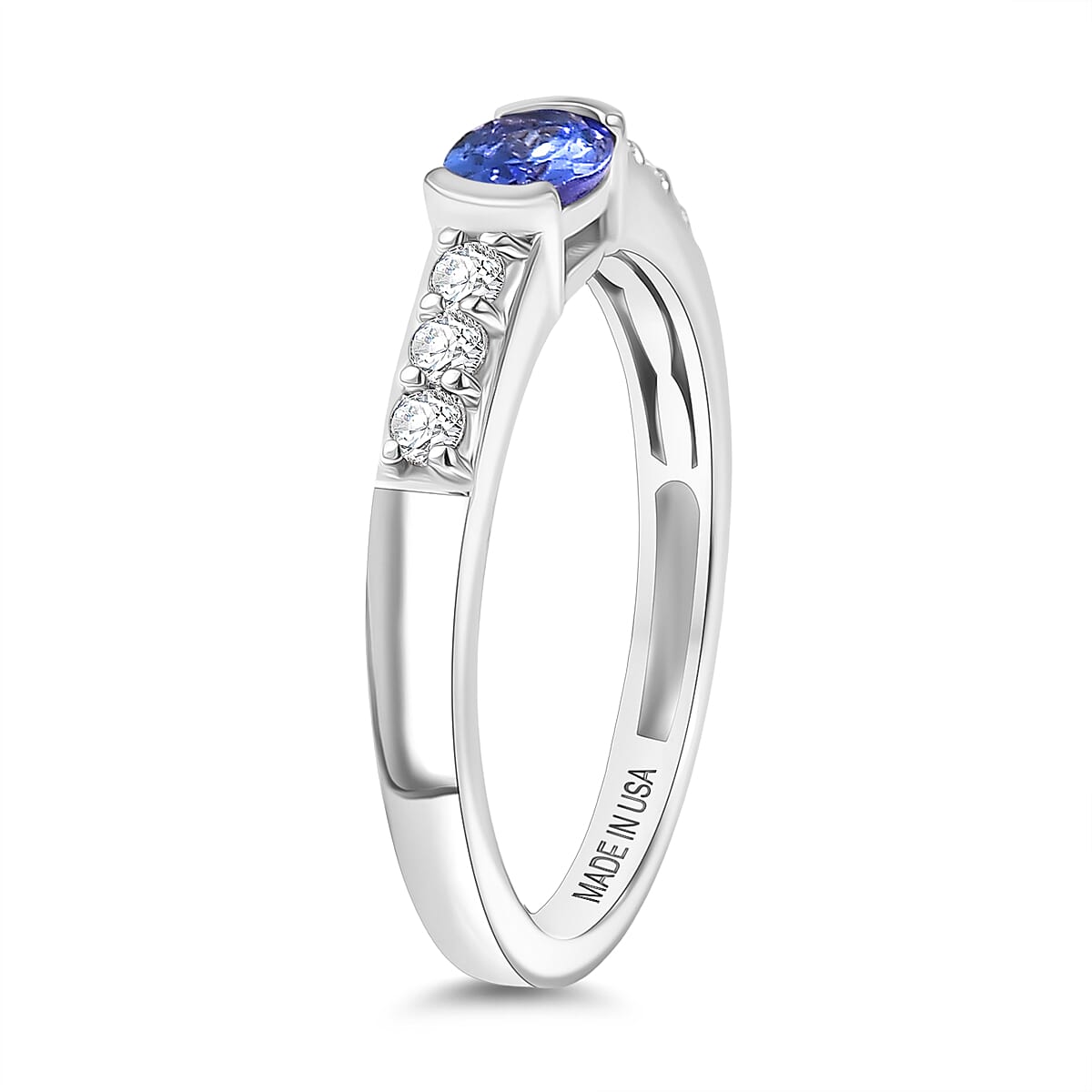 D'Joy Tanzanite and White Zircon 0.80 ctw Royal Blue Band Ring in Rhodium Over Sterling Silver (Size 6.0)