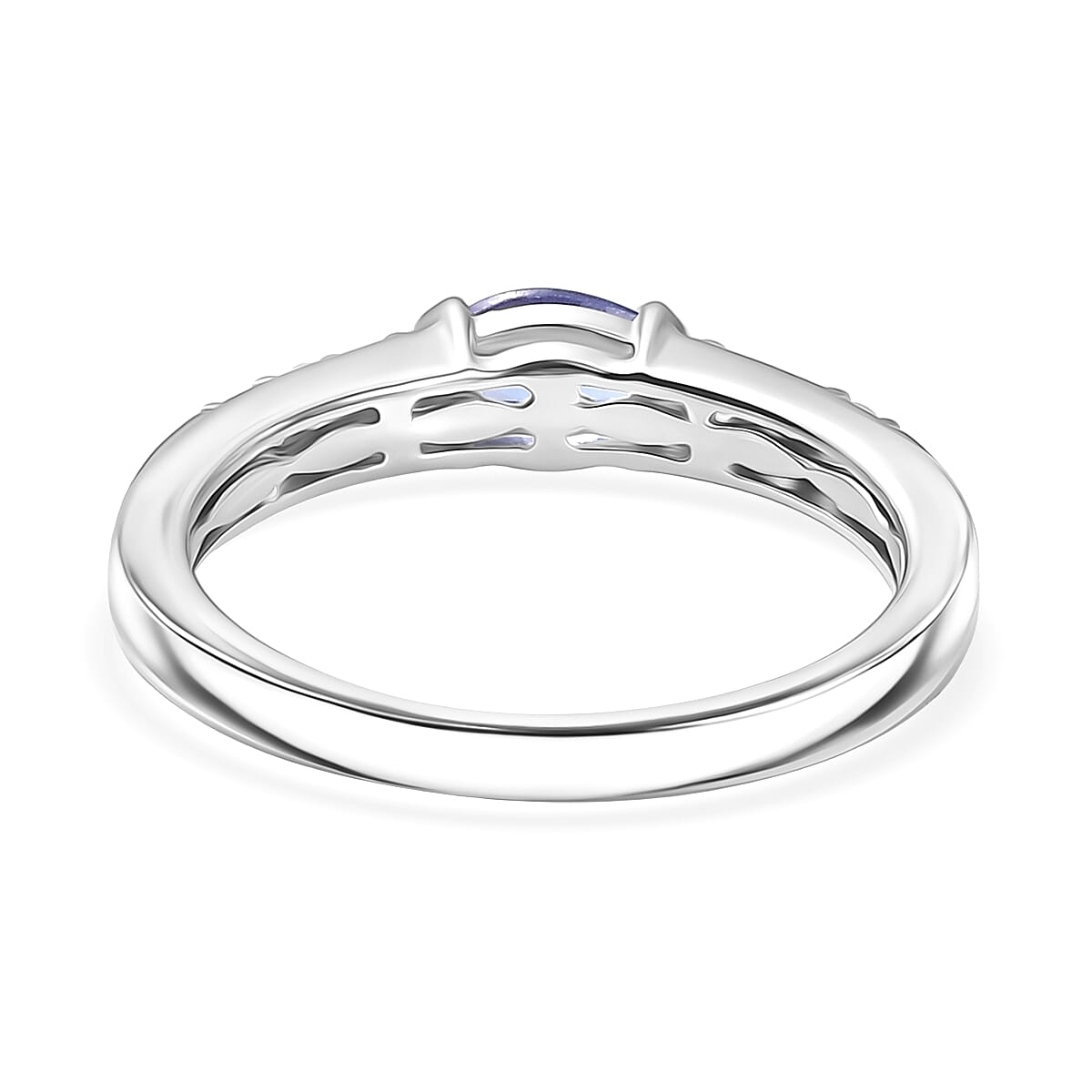 D'Joy Tanzanite and White Zircon 0.80 ctw Royal Blue Band Ring in Rhodium Over Sterling Silver (Size 6.0)
