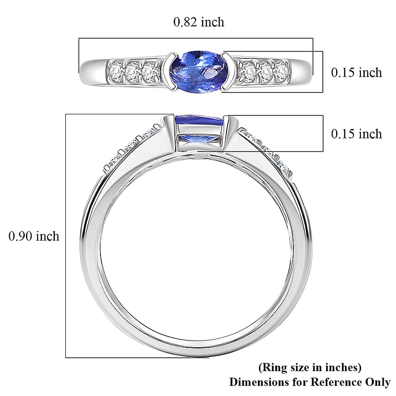 D'Joy Tanzanite and White Zircon 0.80 ctw Royal Blue Band Ring in Rhodium Over Sterling Silver (Size 8.0)