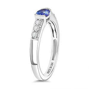 D'Joy Tanzanite and White Zircon 0.80 ctw Royal Blue Band Ring in Rhodium Over Sterling Silver (Size 9.0)