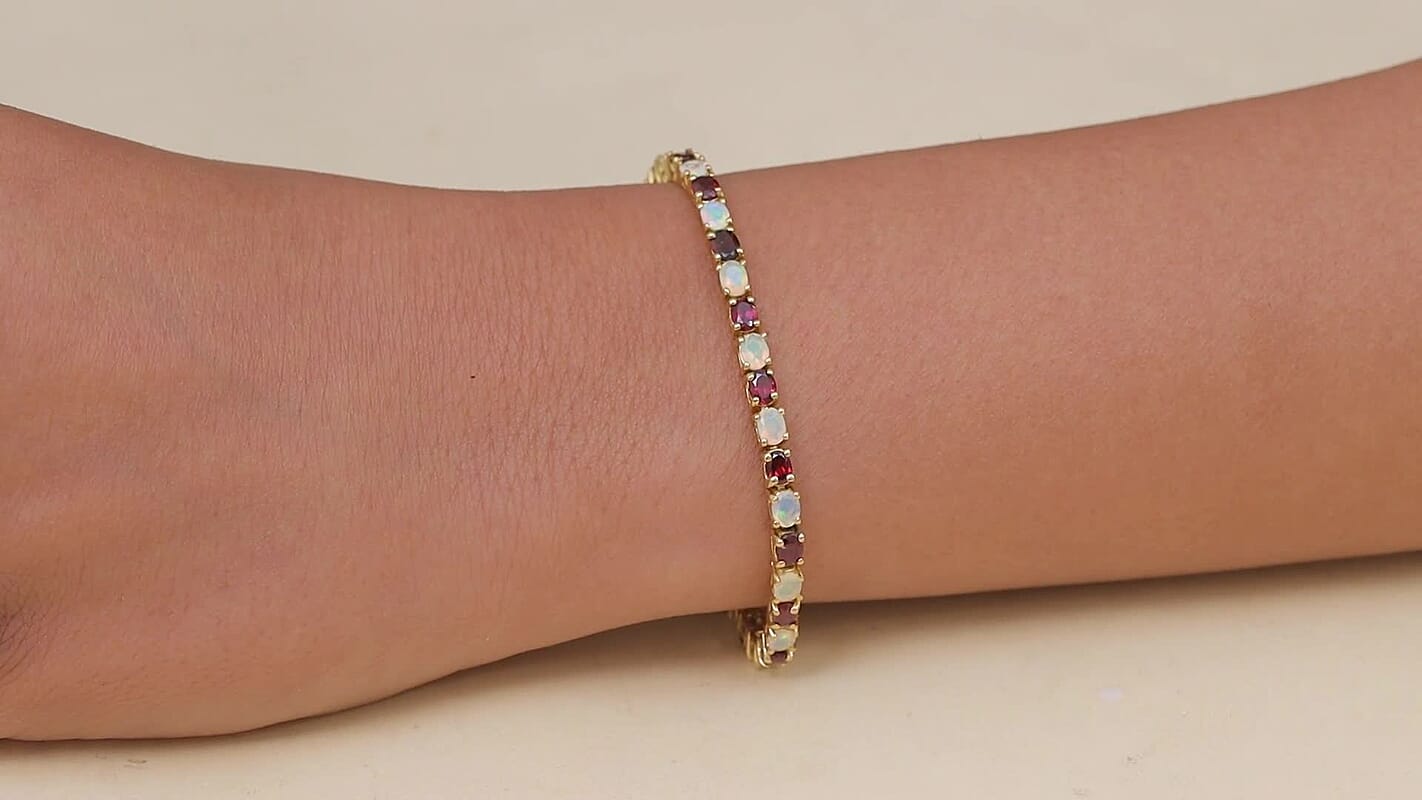 D'Joy Premium Anthill Garnet, Ethiopian Welo Opal Bracelet in 18K Vermeil YG Over Sterling Silver (7.25 In) 6.40 ctw