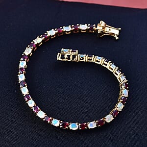D'Joy Premium Anthill Garnet and Ethiopian Welo Opal 6.40 ctw Heart of Earth & Light Bracelet in 18K Vermeil Yellow Gold Over Sterling Silver (7.25 In)